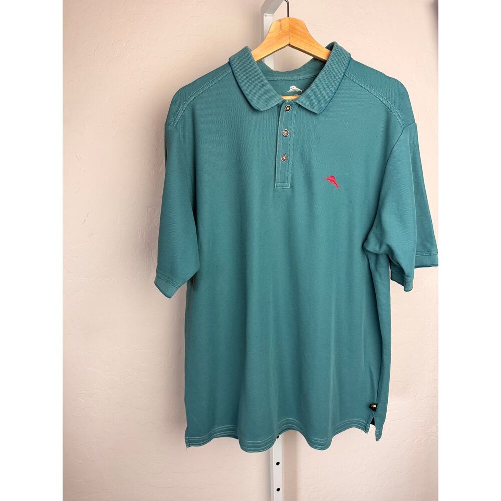 Tommy Bahama Polo Shirt L Teal Supima Cotton Blend Embroidered Logo